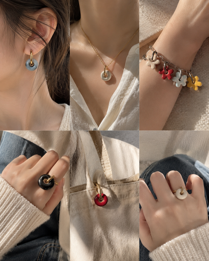 Handmade Ceramic Hoop Earrings | Interchangeable Flower & Donut Charms | Lightweight Hypoallergenic 304 Stainless Steel Gold Plated Hoops | Mix & Match Gift for Her