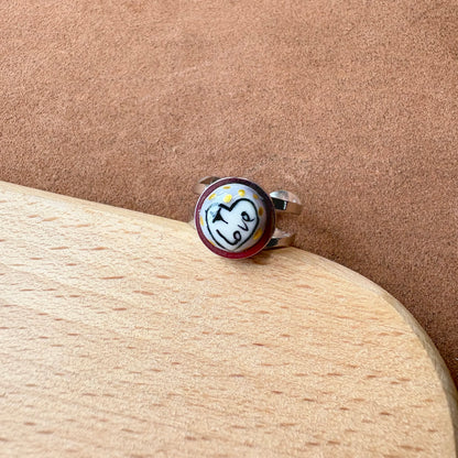 Handmade Ceramic Ring, Stainless Steel Band, Adjustable Ring, pinky ring  - silver