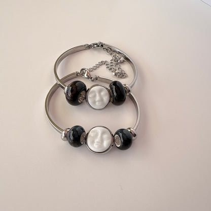 Handmade Ceramic Face Bracelet, Adjustable Stainless Steel Bangle with Ceramic Beads, Waterproof Jewelry, Gift for Her