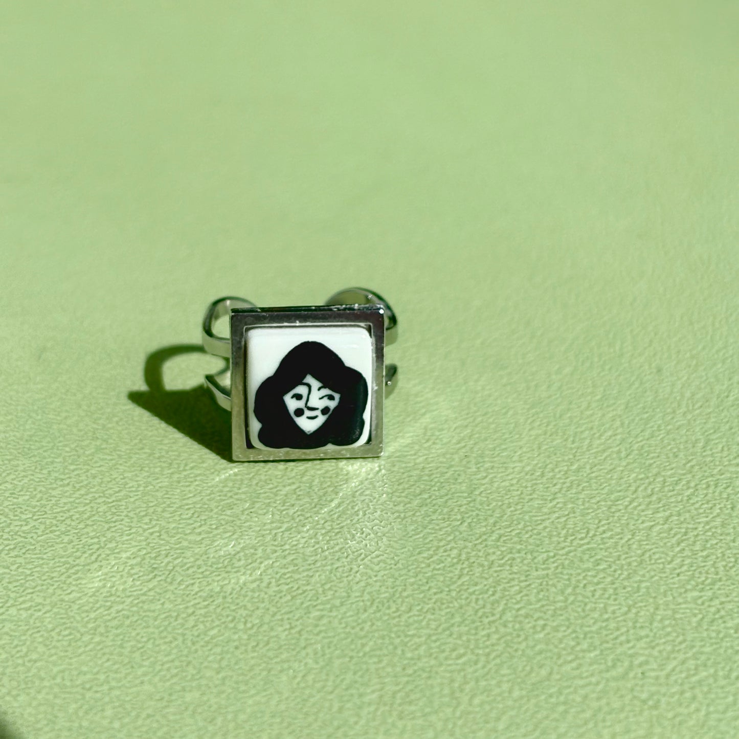 Handmade Rings, Evil Eye ceramic series, natural boho style, rustic nature-inspired design - silver ￼