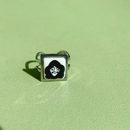 Handmade Rings, Evil Eye ceramic series, natural boho style, rustic nature-inspired design - silver ￼