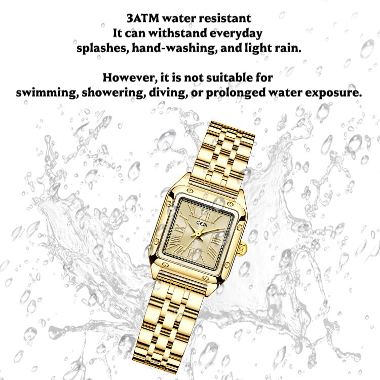 Classic Square  Unisex Watch  – Titanium Steel Gold Plated | Waterproof 3ATM | Fade-Resistant | Elegant Vintage Style