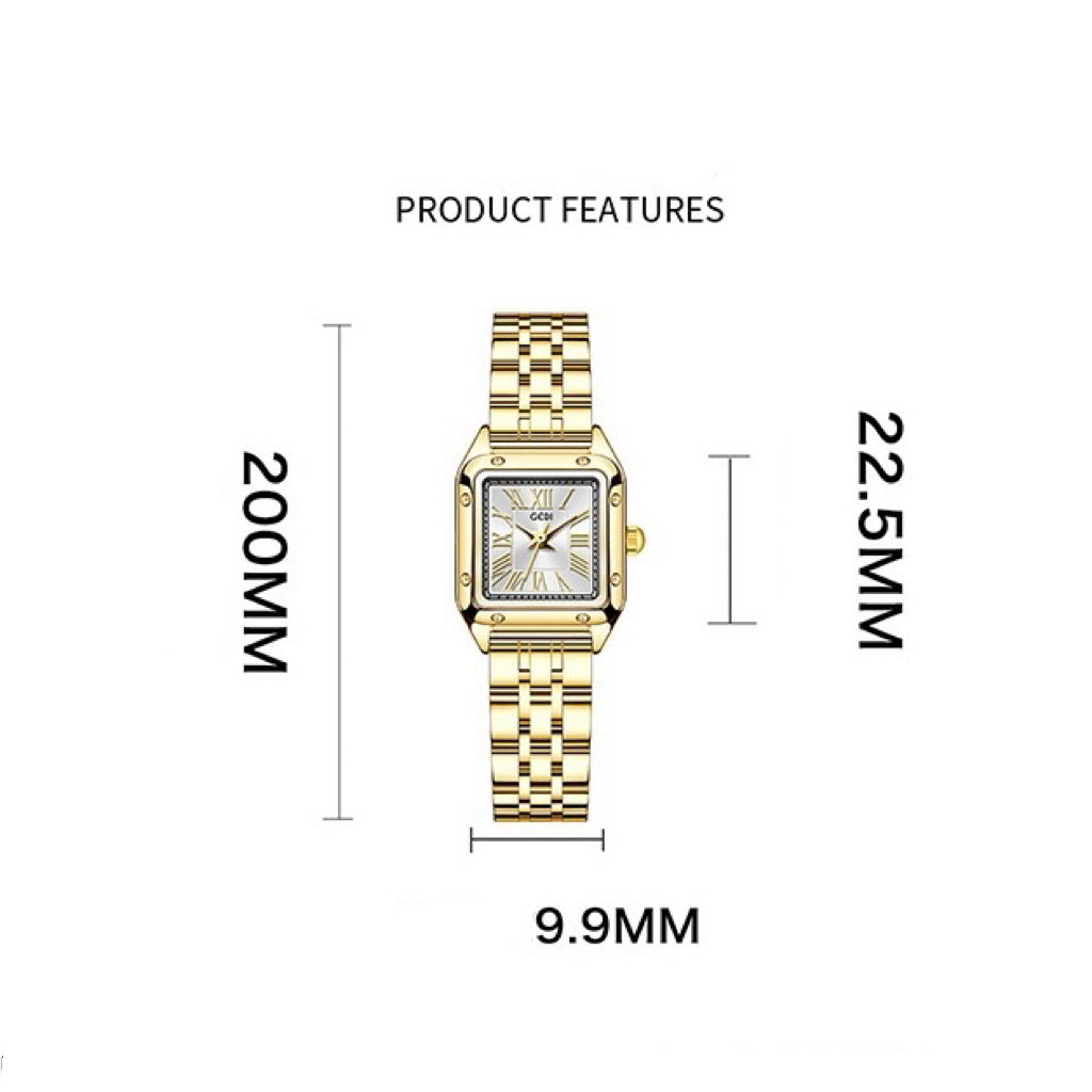 Classic Square  Unisex Watch  – Titanium Steel Gold Plated | Waterproof 3ATM | Fade-Resistant | Elegant Vintage Style