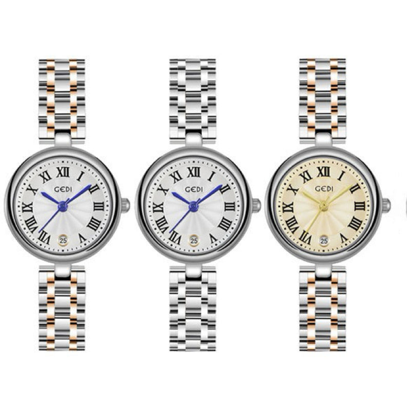 Elegant Round Dial Watch – Stainless Steel Bracelet | Roman Index | Water Resistant 3ATM | Anti-Fade