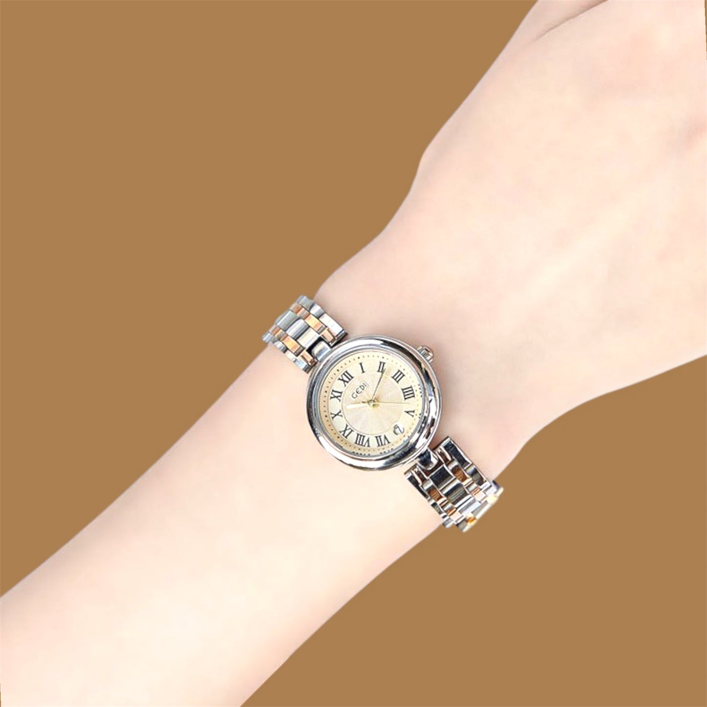 Elegant Round Dial Watch – Stainless Steel Bracelet | Roman Index | Water Resistant 3ATM | Anti-Fade