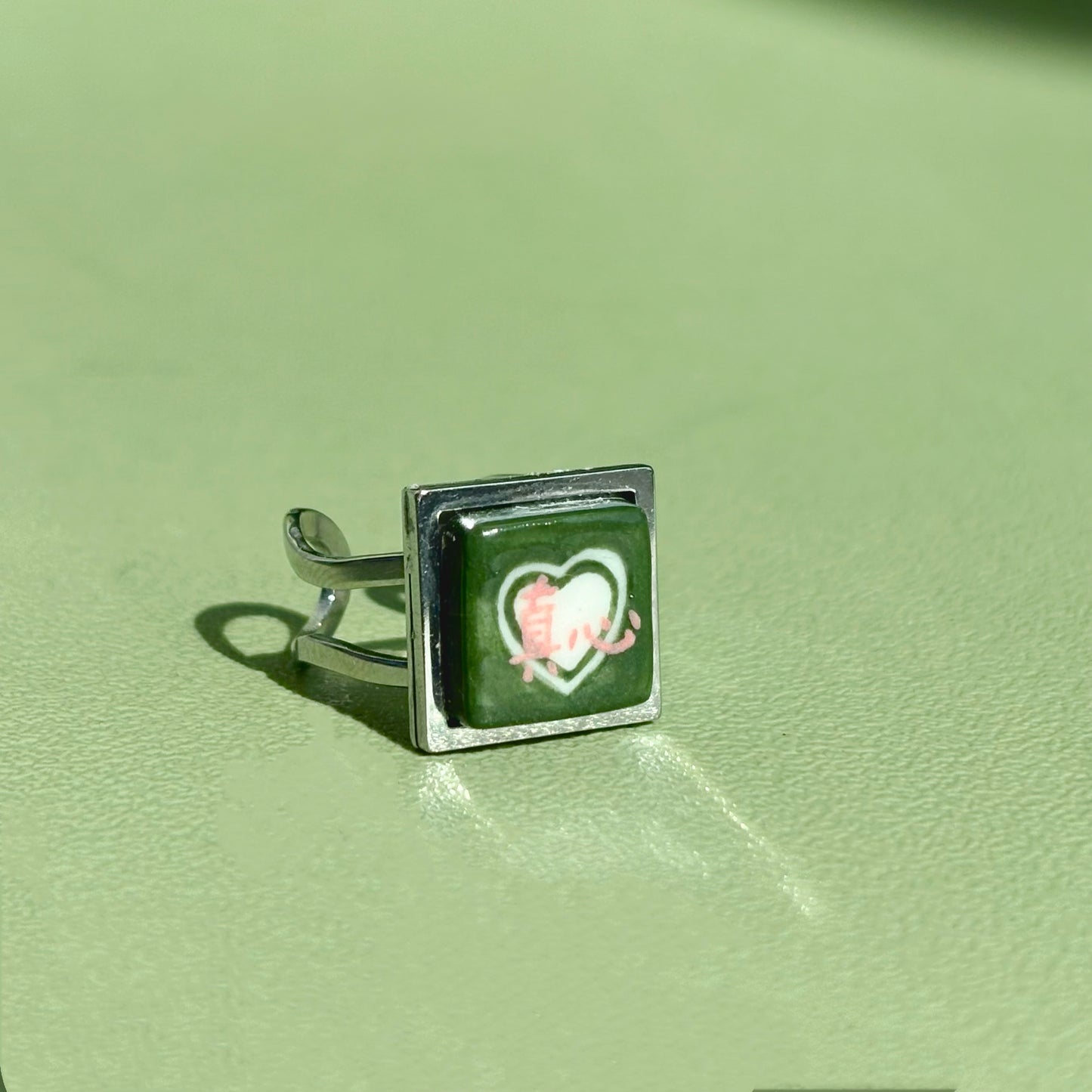 Handmade Rings, Evil Eye ceramic series, natural boho style, rustic nature-inspired design - silver ￼