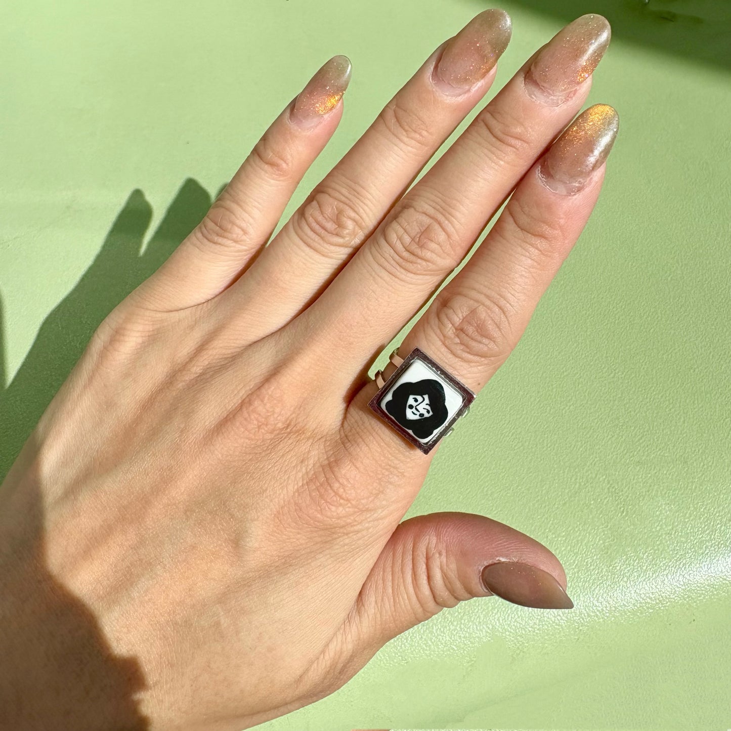 Handmade Rings, Evil Eye ceramic series, natural boho style, rustic nature-inspired design - silver ￼
