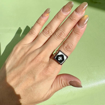 Handmade Rings, Evil Eye ceramic series, natural boho style, rustic nature-inspired design - silver ￼