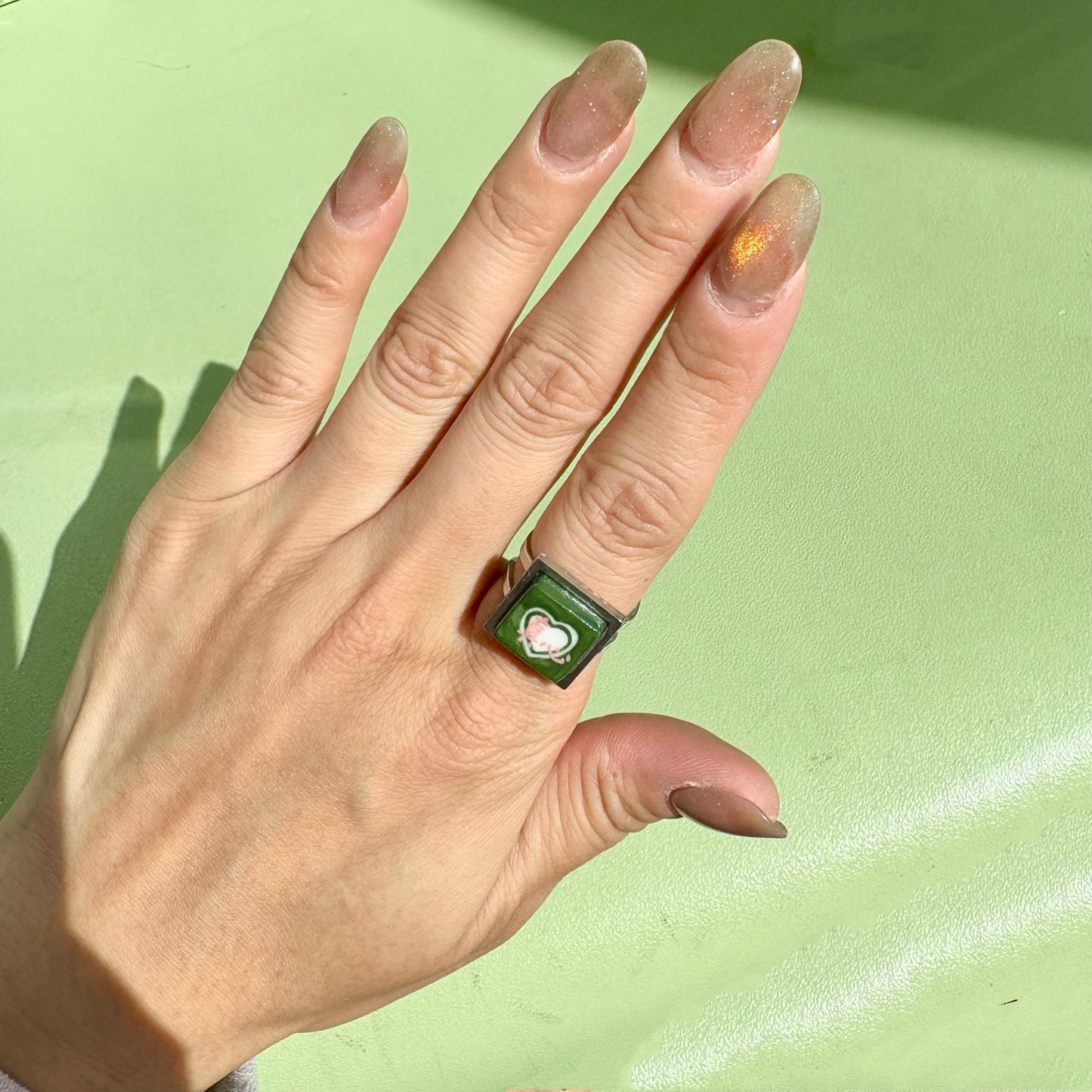 Handmade Rings, Evil Eye ceramic series, natural boho style, rustic nature-inspired design - silver ￼