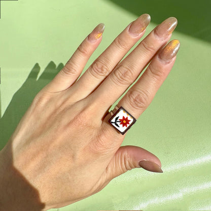 Handmade Rings, Evil Eye ceramic series, natural boho style, rustic nature-inspired design - silver ￼