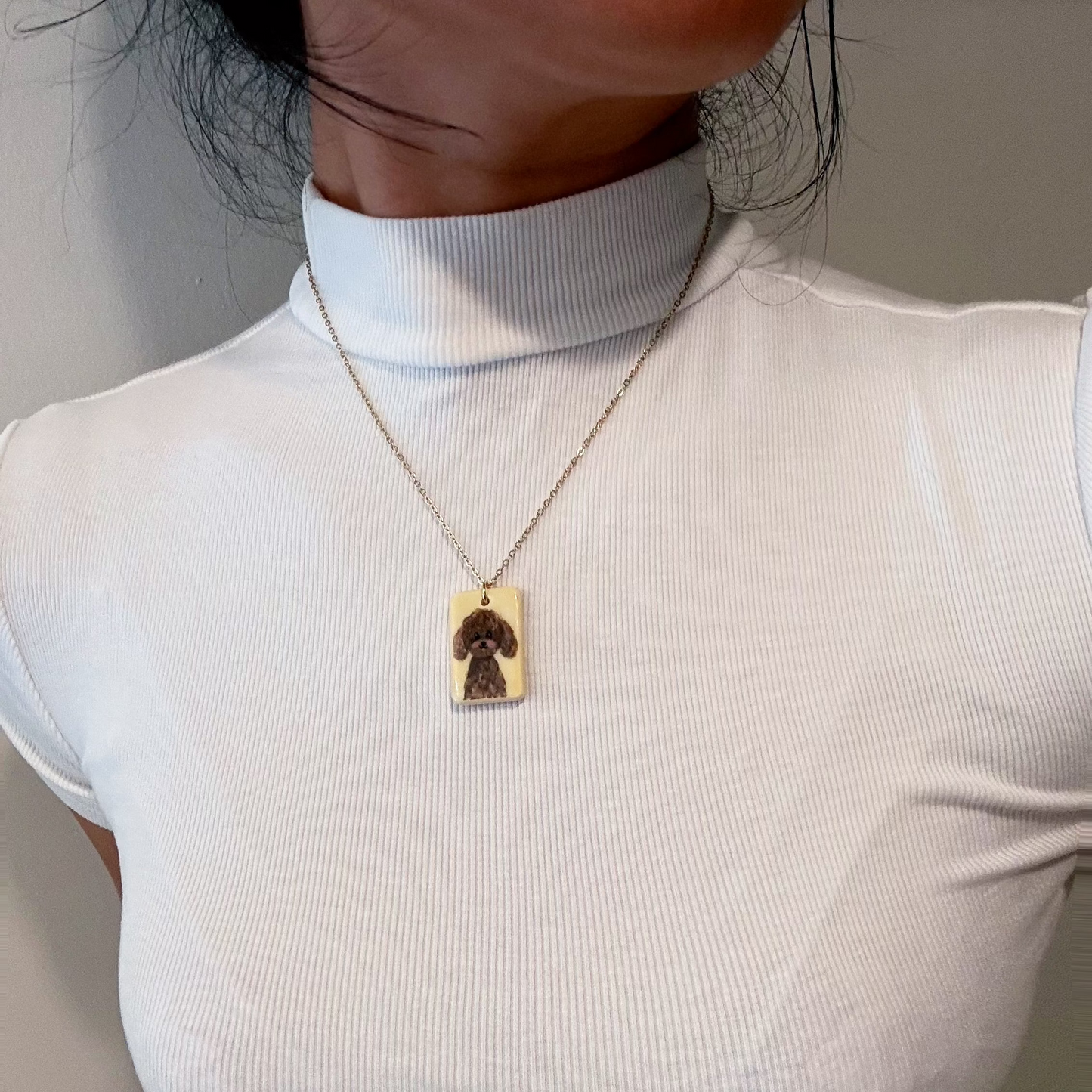 Hand-Painted Ceramic Poodle Dog Jewelry | Necklace & Ring