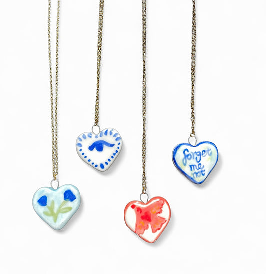 Handmade Ceramic Pendant Necklace with Gold Chain