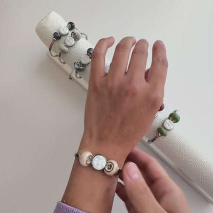 Handmade Ceramic Face Bracelet, Adjustable Stainless Steel Bangle with Ceramic Beads, Waterproof Jewelry, Gift for Her